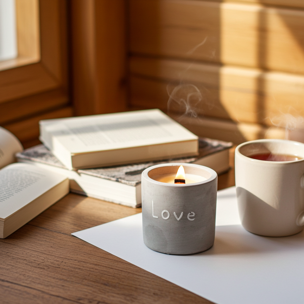 Concrete Wooden Wick Candle In Reusable Container | Multiple Styles & Scents Available