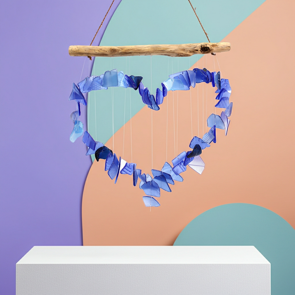 Recycled Glass Love Wind Chimes - Blue