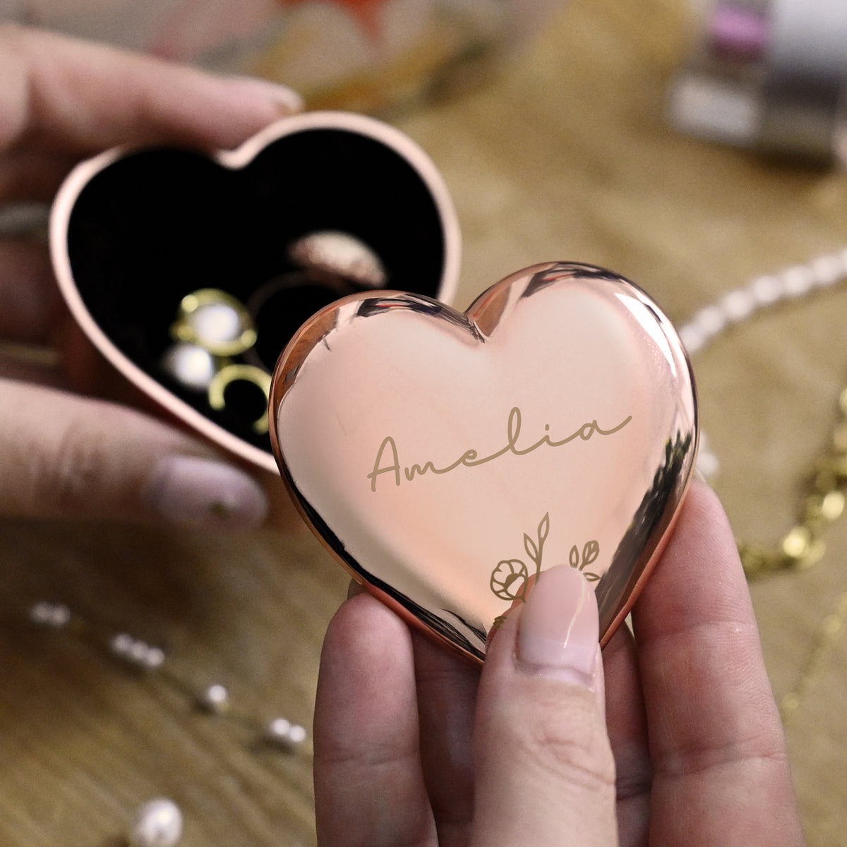 Personalised Rose Gold Heart Trinket Box | A Beautiful Keepsake for Someone Special - Artfully Curated Creations