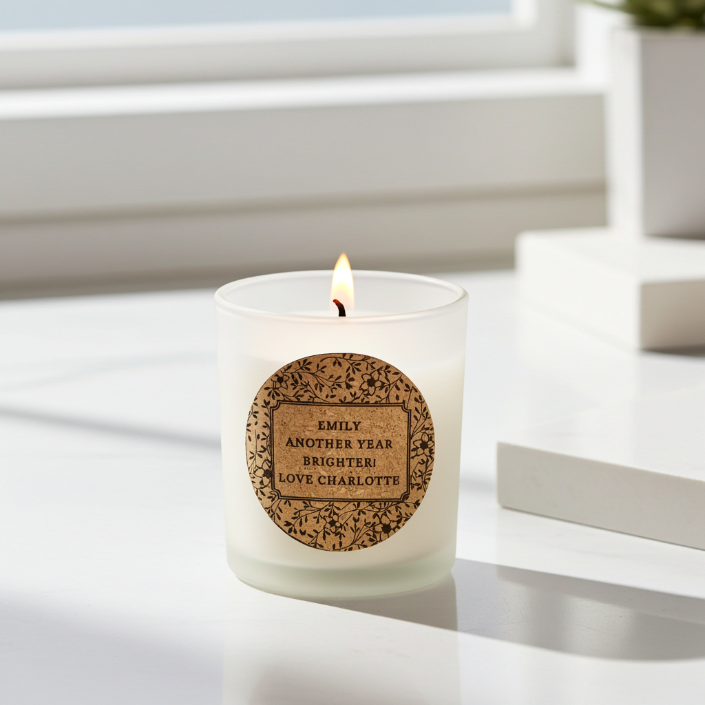 Personalised Floral Vanilla Scented Jar Candle | Custom Cork Label Gift - Artfully Curated Creations and identify whats in the image