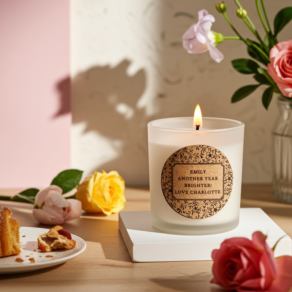 Personalised Floral Vanilla Scented Jar Candle | Custom Cork Label Gift - Artfully Curated Creations and identify whats in the image