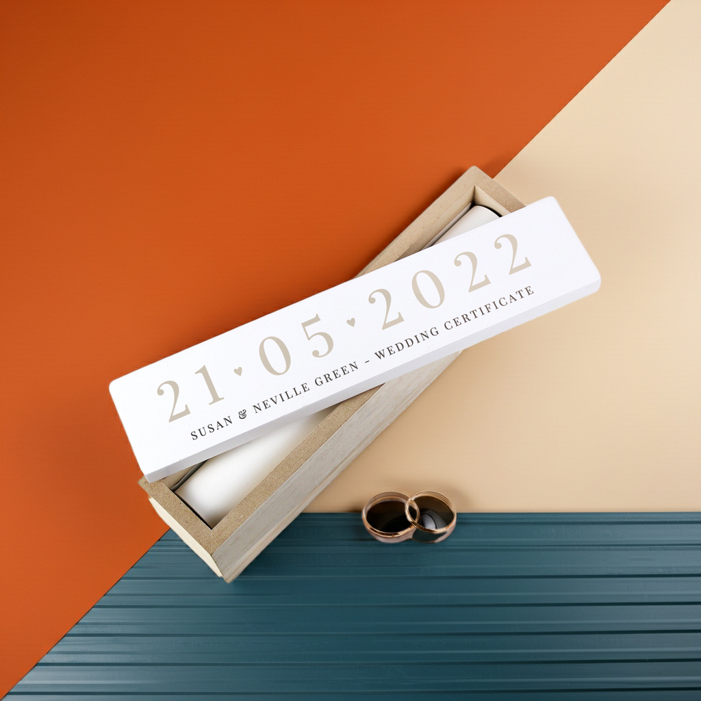 Personalised Special Date Wooden Certificate Holder | A Beautiful Way to Protect Precious Memories - Artfully Curated Creations and identify whats in the image