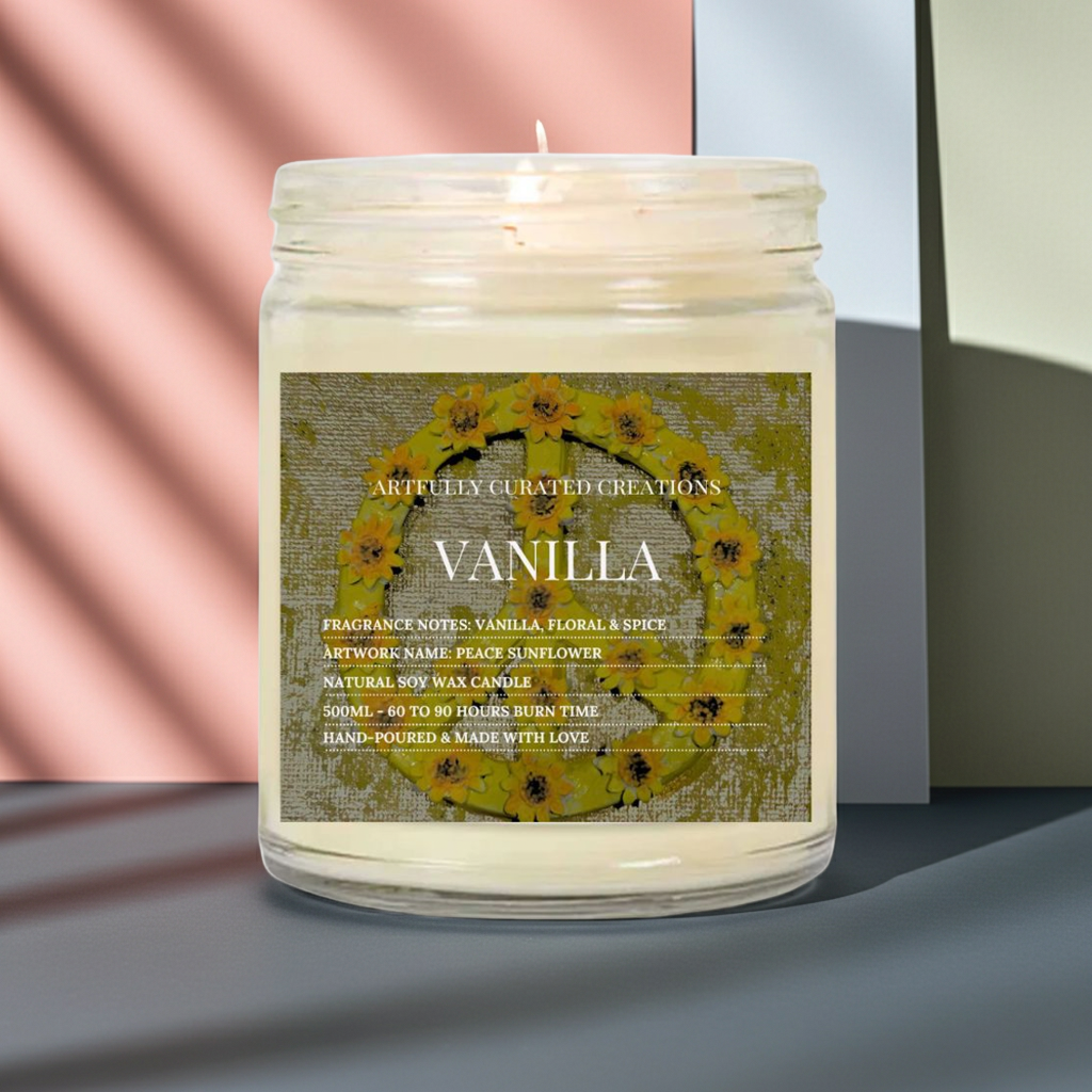 Art Soy Candle in Clear Glass Jar Handmade Scented Candle with Original Clay Artwork, Earthy Fragrance, wedding favour, Minimalist Home Décor - Artfully Curated Creations and identify whats in the image