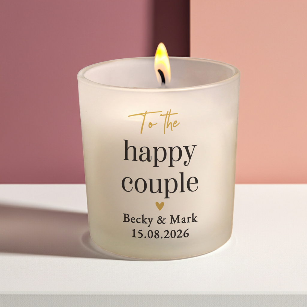 Personalised Black & Gold Frosted Candle | Custom Message Gift for Weddings & Anniversaries