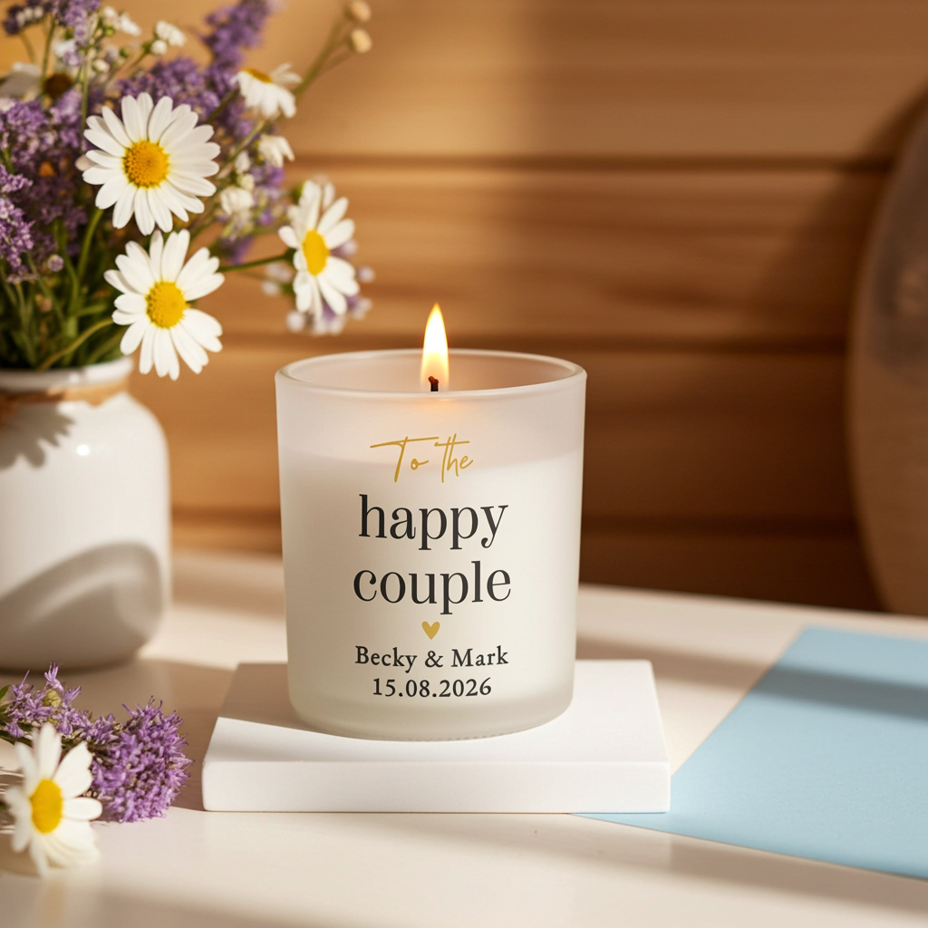 Personalised Black & Gold Frosted Candle | Custom Message Gift for Weddings & Anniversaries - Artfully Curated Creations and identify whats in the image
