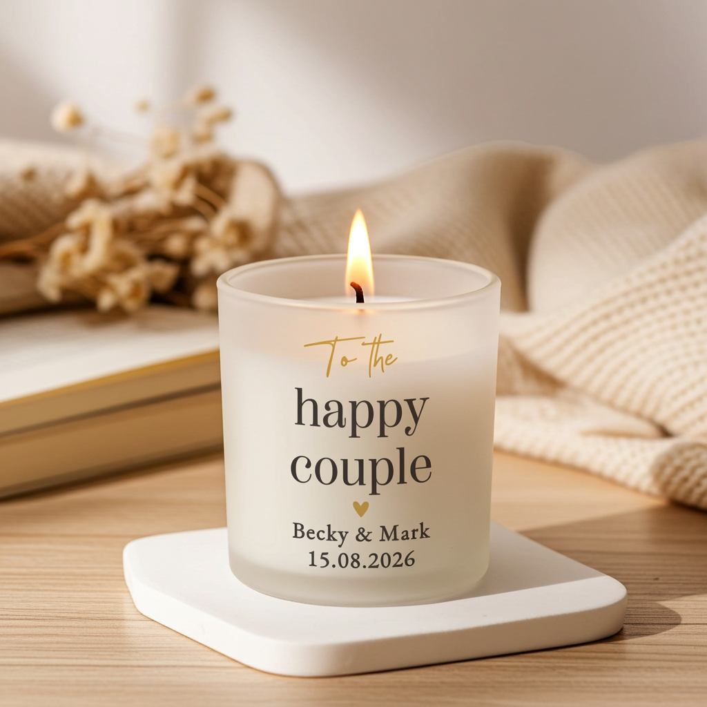 Personalised Black & Gold Frosted Candle | Custom Message Gift for Weddings & Anniversaries