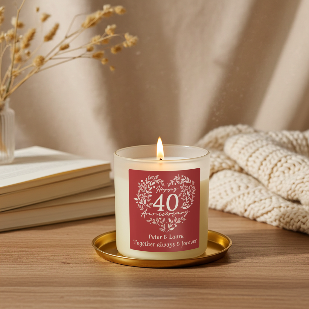 Personalised 40th Anniversary Vanilla Candle Jar | Ruby Anniversary Keepsake - Artfully Curated Creations and identify whats in the image