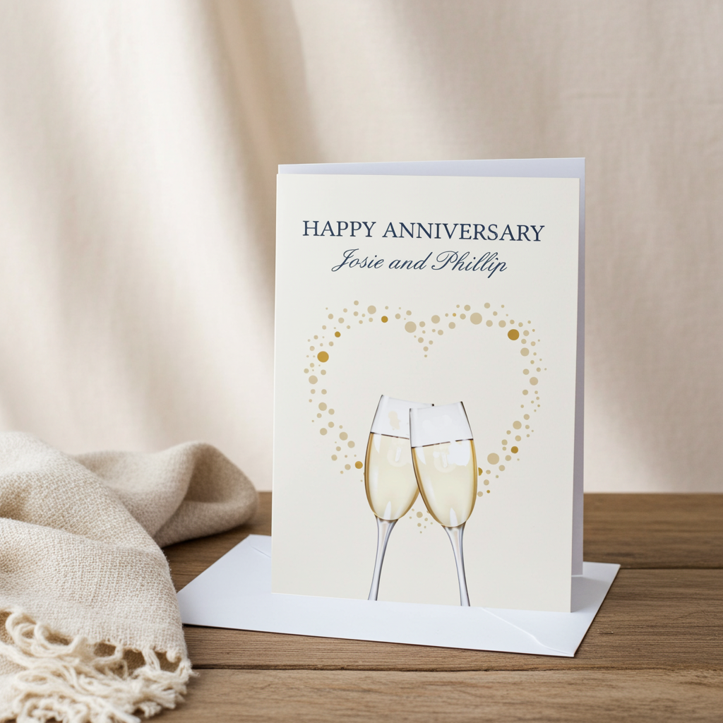 Personalised Gold Champagne Flutes Greeting Card | A Stylish Way to Celebrate Their Special Day - Artfully Curated Creations and identify whats in the image