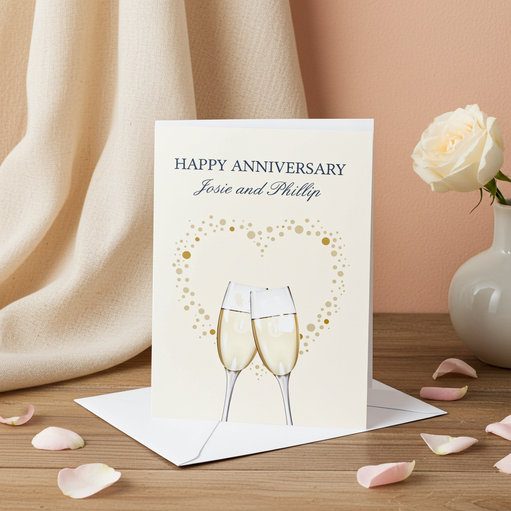 Personalised Gold Champagne Flutes Greeting Card | A Stylish Way to Celebrate Their Special Day - Artfully Curated Creations and identify whats in the image