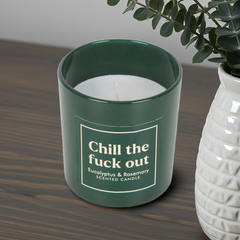 Sweary Candle Eucalyptus & Rosemary Scented Funny Self-Care Gift for Stressed Adults, Chill Out Aromatherapy Jar