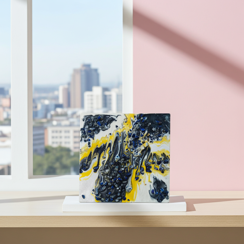 “Midnight Bloom” | Black, Gold & Pearl Resin Art with Lapis Lazuli Gemstones | Imperfectly Perfect Handmade Wooden Canvas