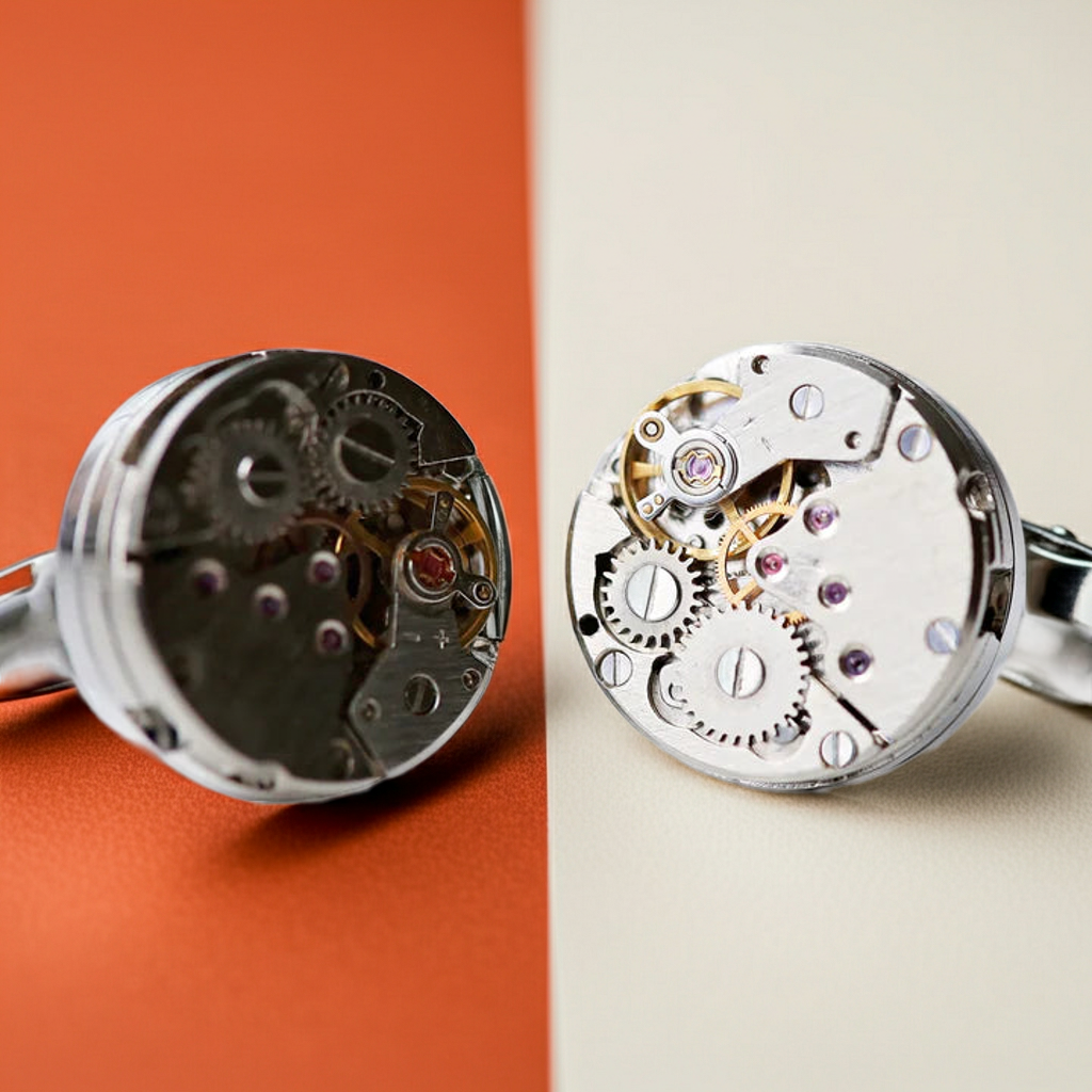 Personalised Engraved Gear Movement Cufflinks | Modern Font Engraved | A Personal Gift