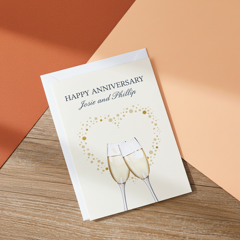 Personalised Gold Champagne Flutes Greeting Card | A Stylish Way to Celebrate Their Special Day - Artfully Curated Creations and identify whats in the image
