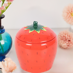 Strawberry Shaped Candle Ceramic Jar with Fruity Scent Sweet Home Decor & Gift, 16-Hour Burn Time