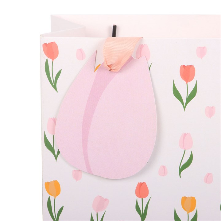 Tulip Gift Bag for Mum | Floral Paper Gift Bag | Mother’s Day Gift Packaging | 23cm | Bright Spring Design - Artfully Curated Creations and identify whats in the image