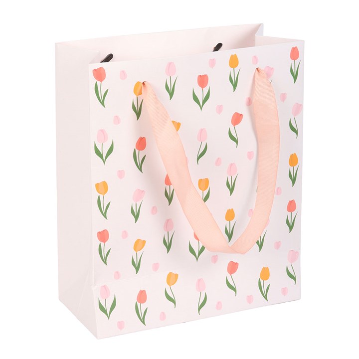 Tulip Gift Bag for Mum | Floral Paper Gift Bag | Mother’s Day Gift Packaging | 23cm | Bright Spring Design - Artfully Curated Creations and identify whats in the image