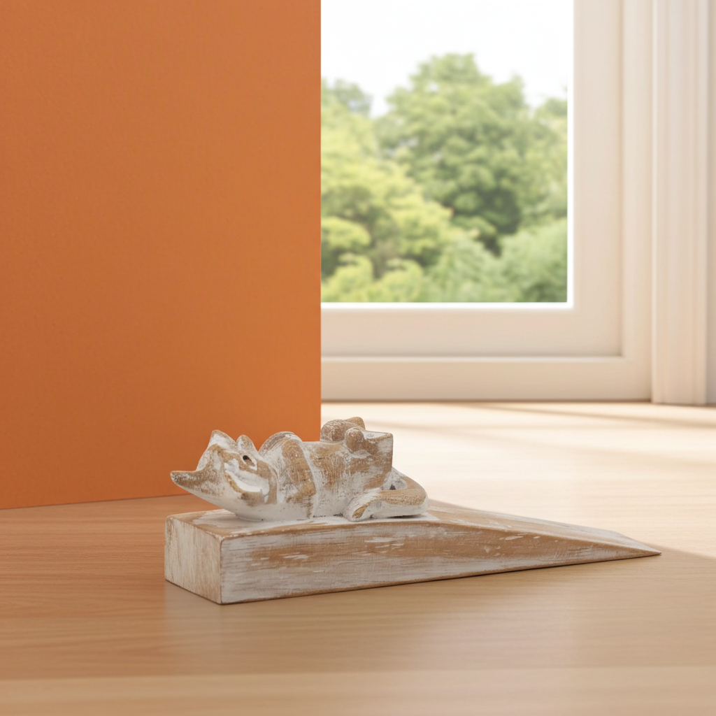 Hand Carved Doorstop - Kitten