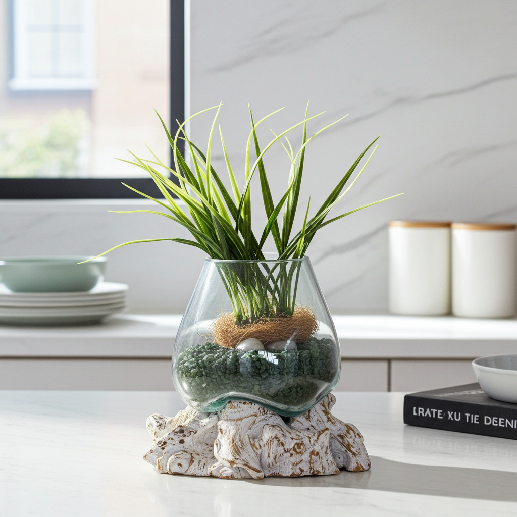 Molton Glass Small Bowl On A Whitewashed Wooden Stand