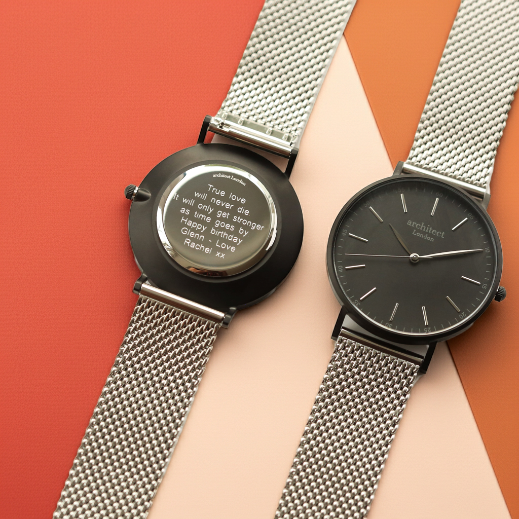 Personalised Men's Handcrafted Watch By Architect London | Modern Font Engraving | A Personal Gift