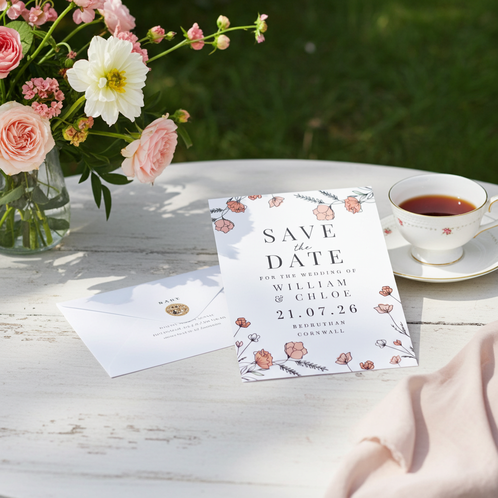 Personalised Pink Floral Save the Date Cards | A Stylish Way to Announce Your Wedding - Artfully Curated Creations and identify whats in the image