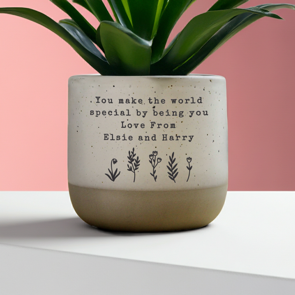 Personalised Floral Flecked Ceramic Plant Pot | A Beautiful Gift for Any Occasion