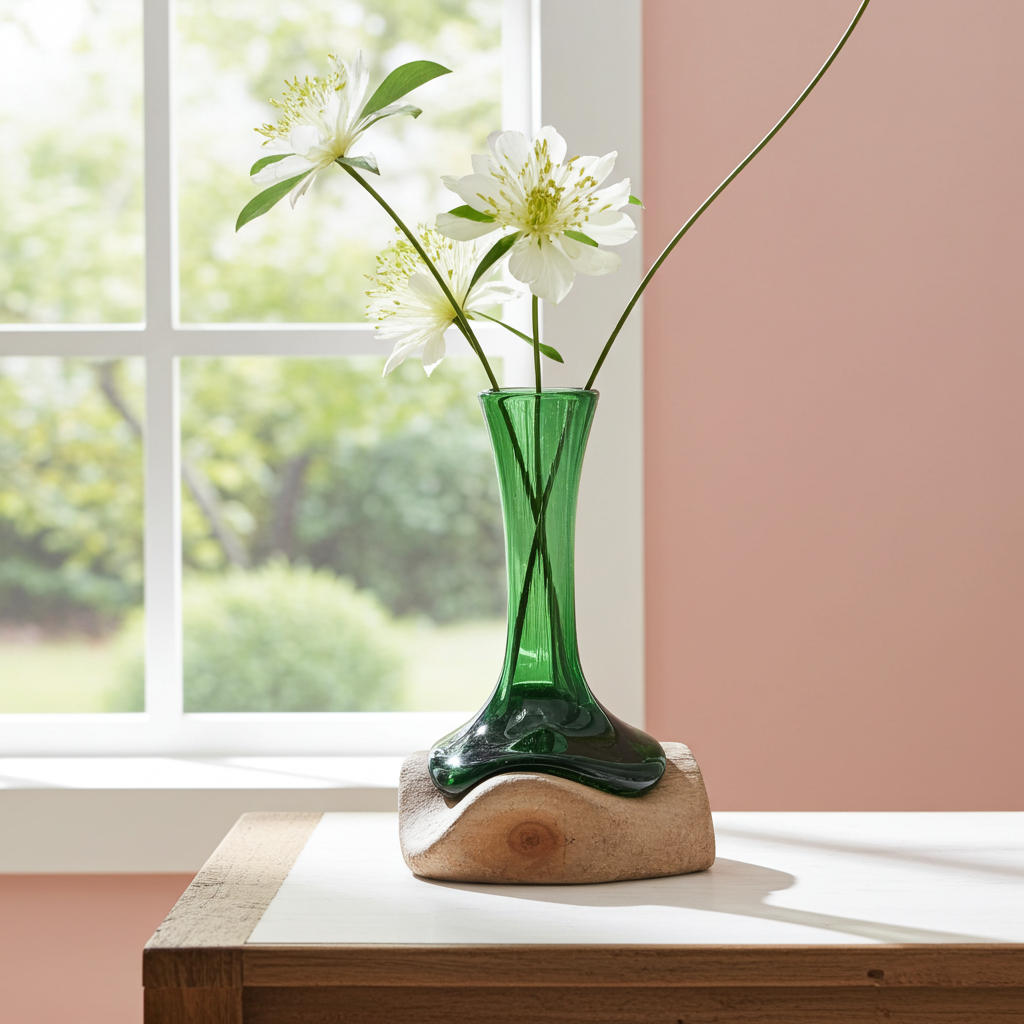 Molton Recycled Beer Bottle Glass Flower Vase On Wooden Stand