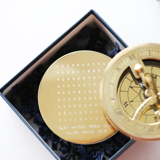 Personalised Handcrafted Word Search Sundial Compass | Modern Font Engraving | A Personal Gift