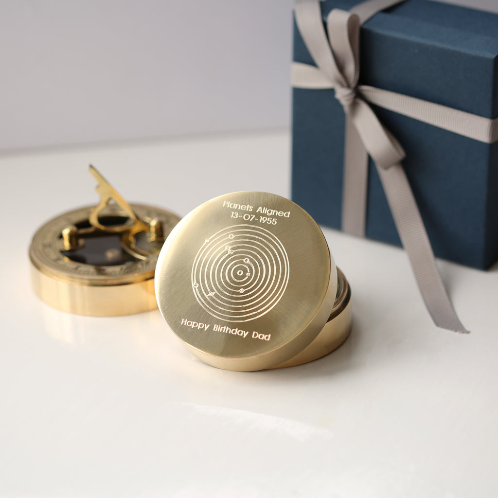 Personalised Handcrafted Planets Aligned Nautical Sundial Compass | Modern Font Engraving | A Personal Gift