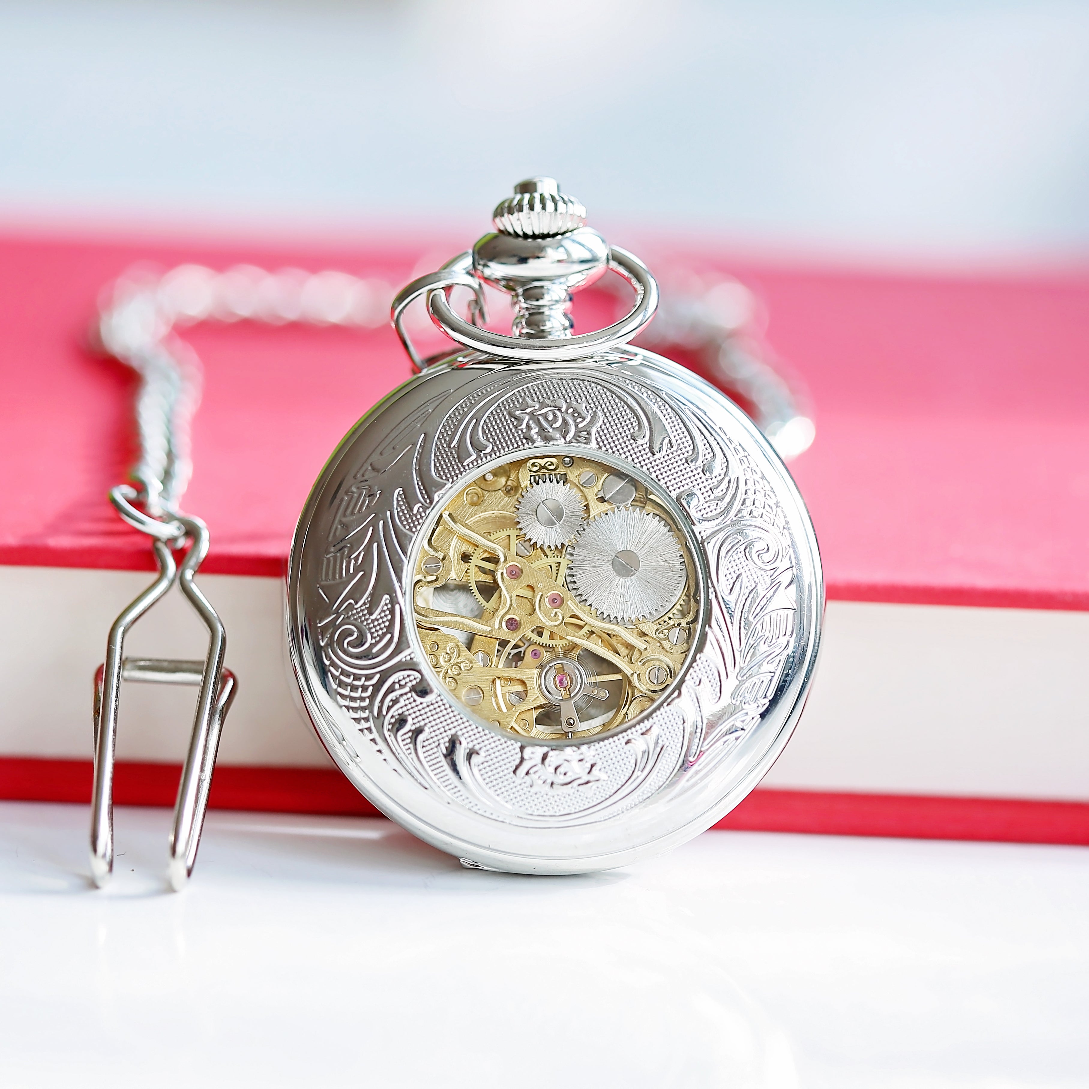 Personalised Handcrafted Roman Skeleton Pocket Watch | Modern Font Engraving | A Personal Gift