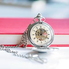 Personalised Handcrafted Roman Skeleton Pocket Watch | Modern Font Engraving | A Personal Gift