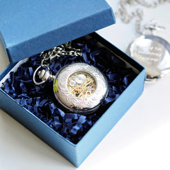 Personalised Handcrafted Roman Skeleton Pocket Watch | Modern Font Engraving | A Personal Gift