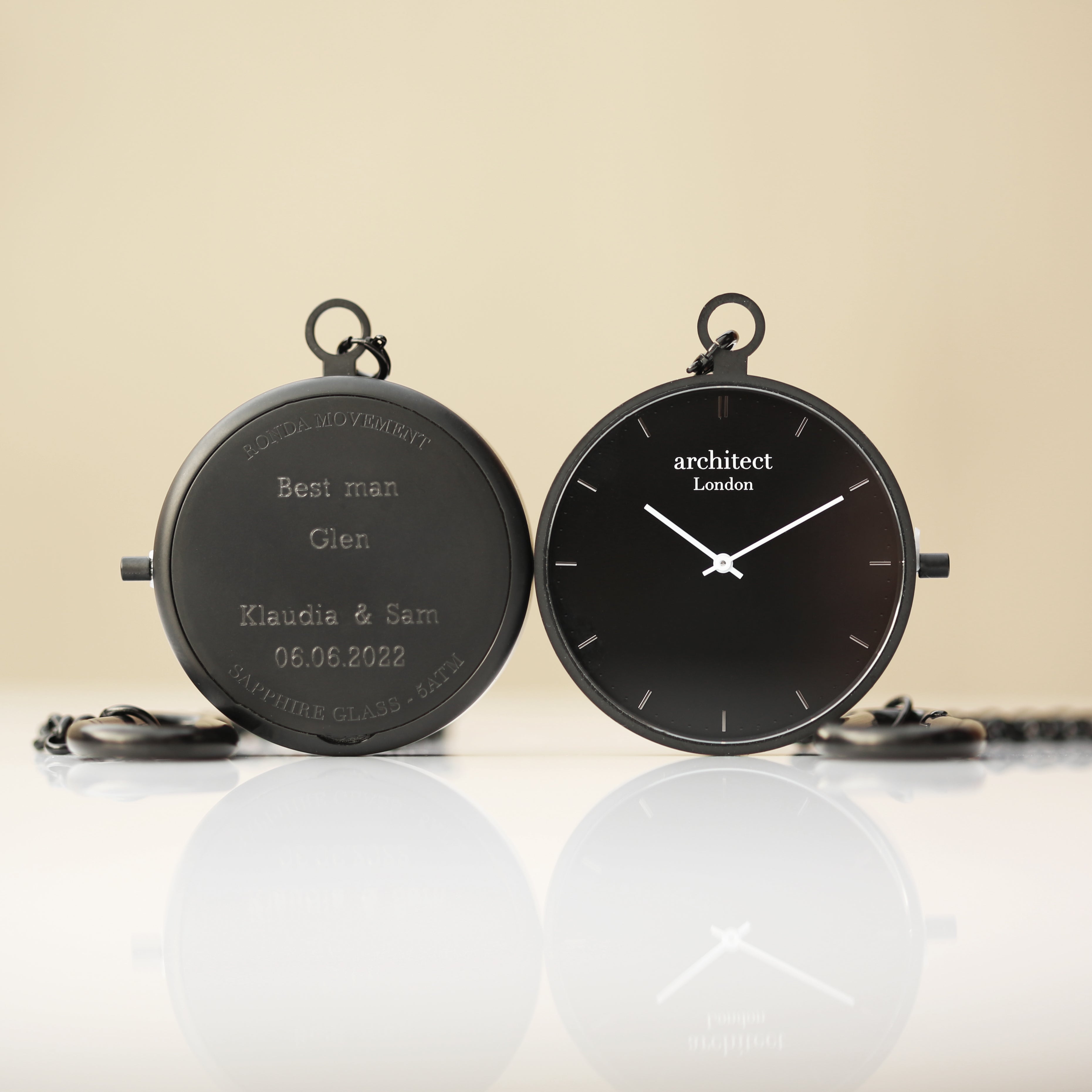 Personalised Handcrafted Pocket Watch By Architect London | Modern Font Engraving | A Personal Gift