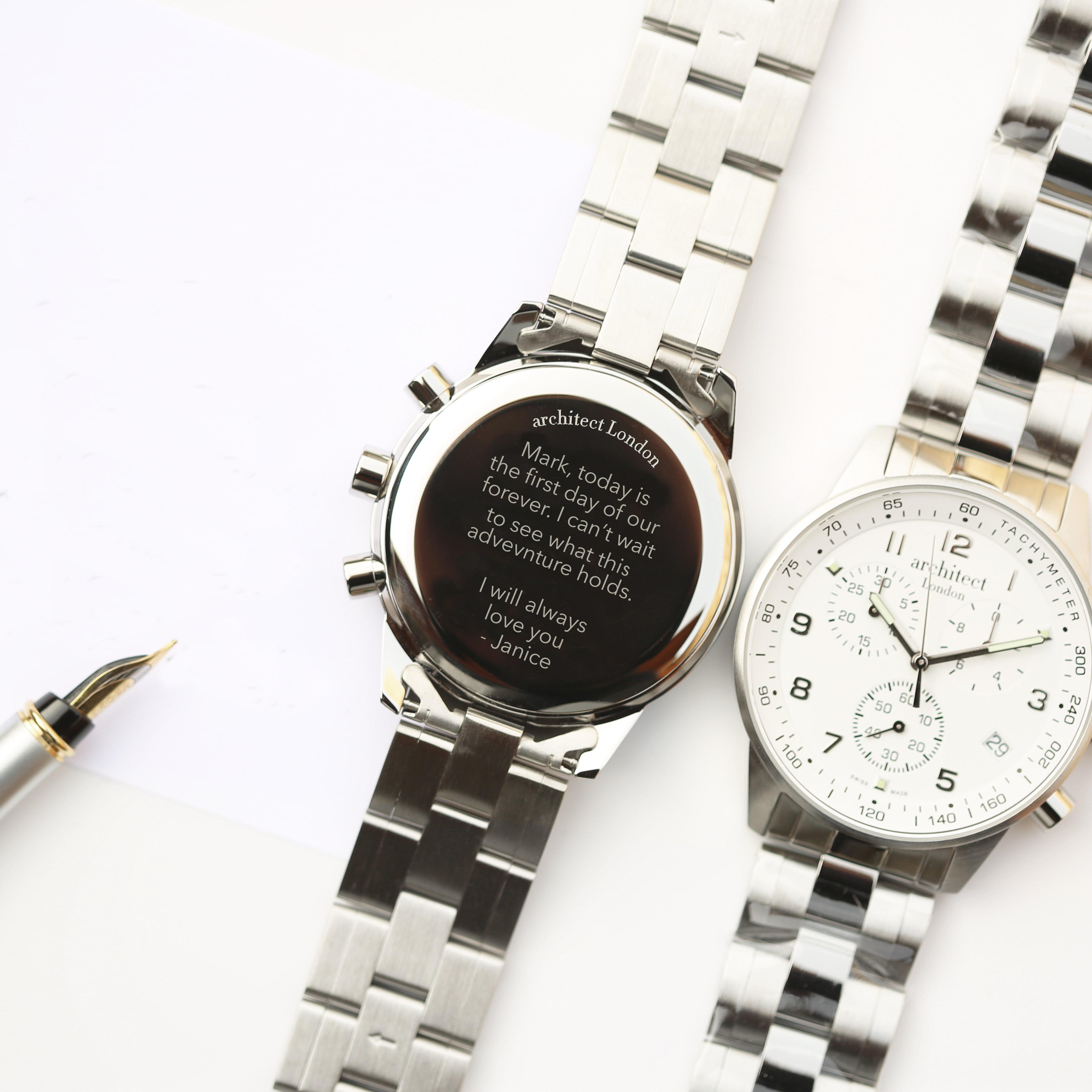 Personalised Men's Endeavour Luxury Handcrafted Swiss Made Watch By Architect London | Modern Font Engraving | A Personal Gift