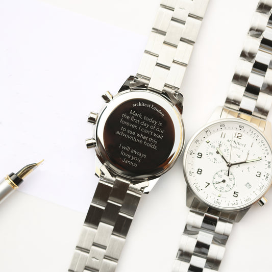 Personalised Men's Endeavour Luxury Handcrafted Swiss Made Watch By Architect London | Modern Font Engraving | A Personal Gift