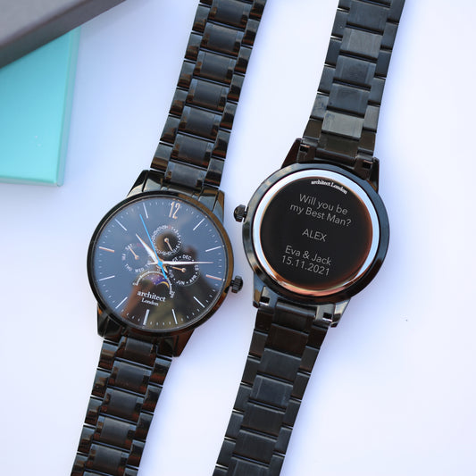 Personalised Men's Apollo Handcrafted Watch By Architect London | Modern Font Engraving | A Personal Gift
