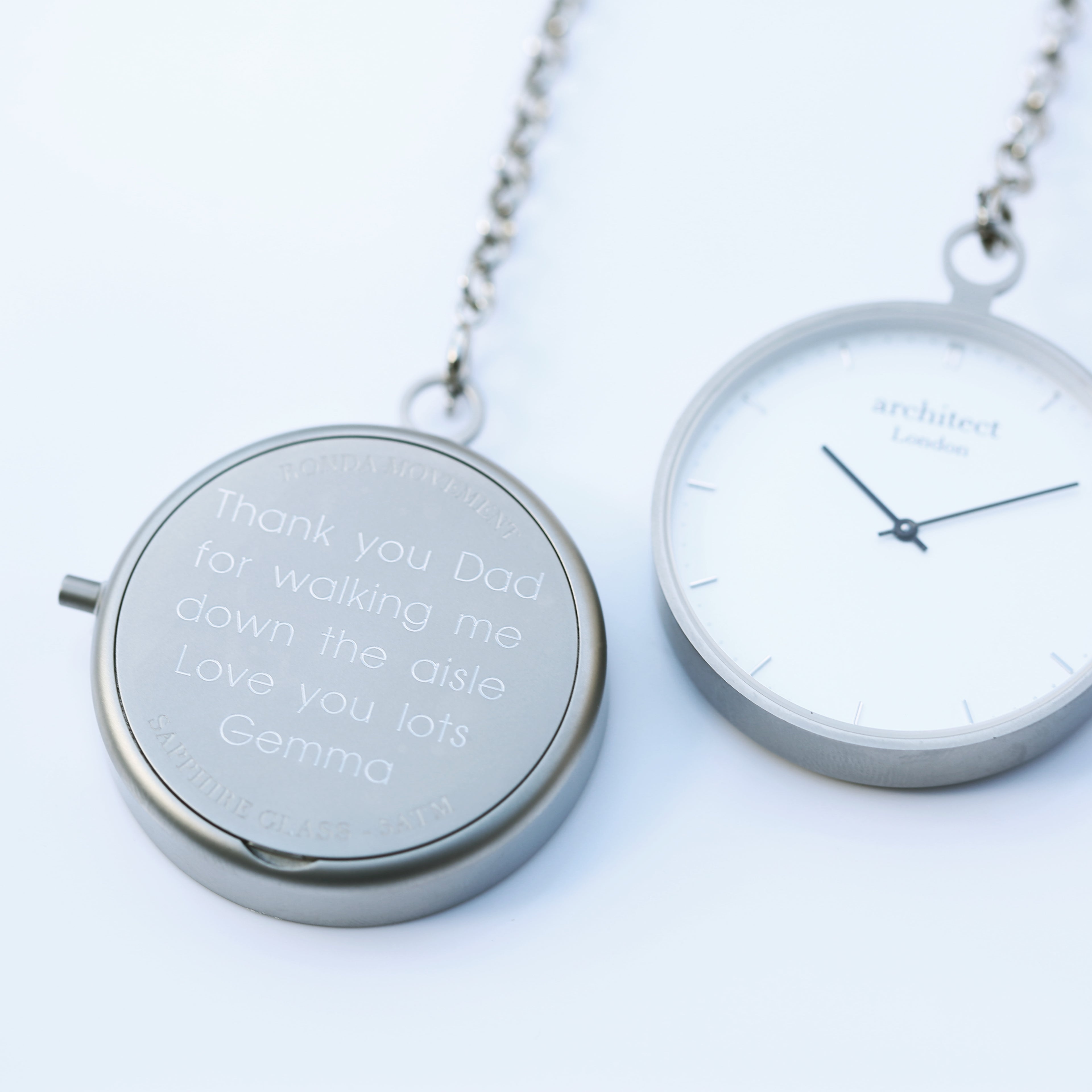 Personalised Handcrafted Pocket Watch By Architect London | Modern Font Engraving | A Personal Gift