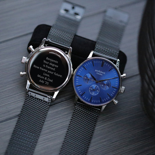 Personalised Men's Motivator Luxury Handcrafted Watch By Architect London | Modern Font Engraving | A Personal Gift