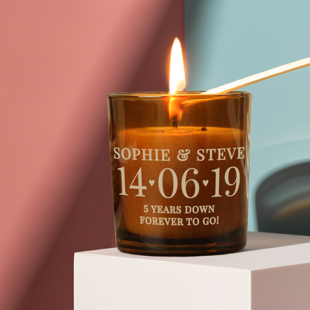 Personalised  Date Amber Glass Vanilla Candle Jar | Wedding & Anniversary Keepsake