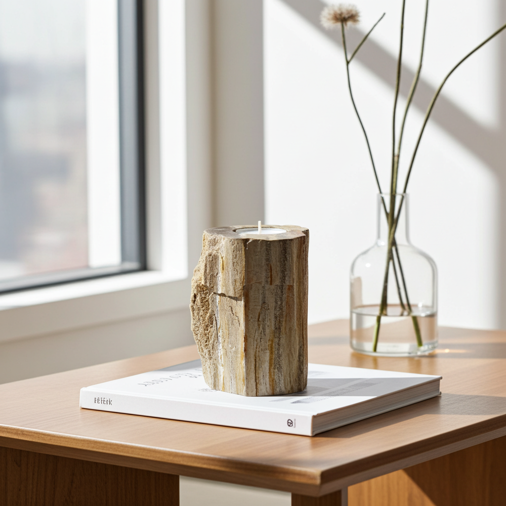 Petrified Wood Tall Single Candle Holder