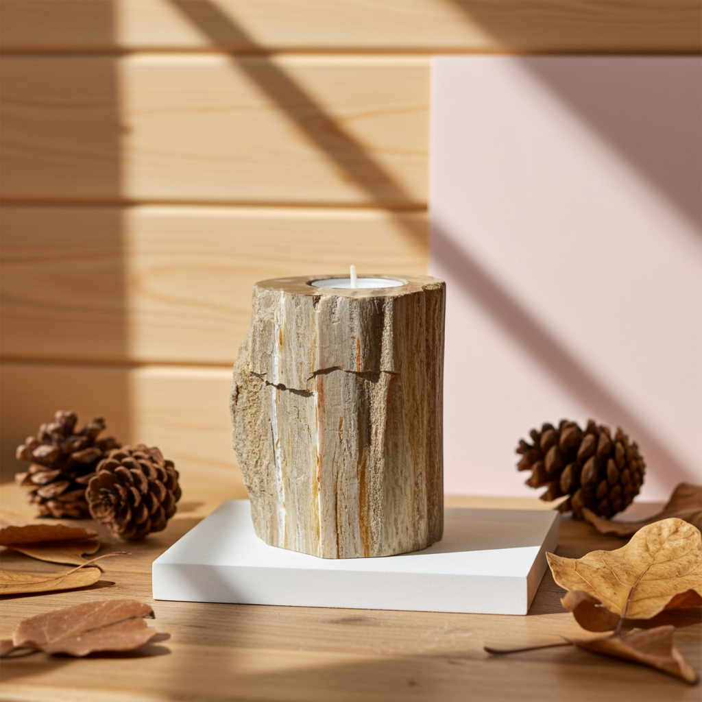 Petrified Wood Tall Single Candle Holder