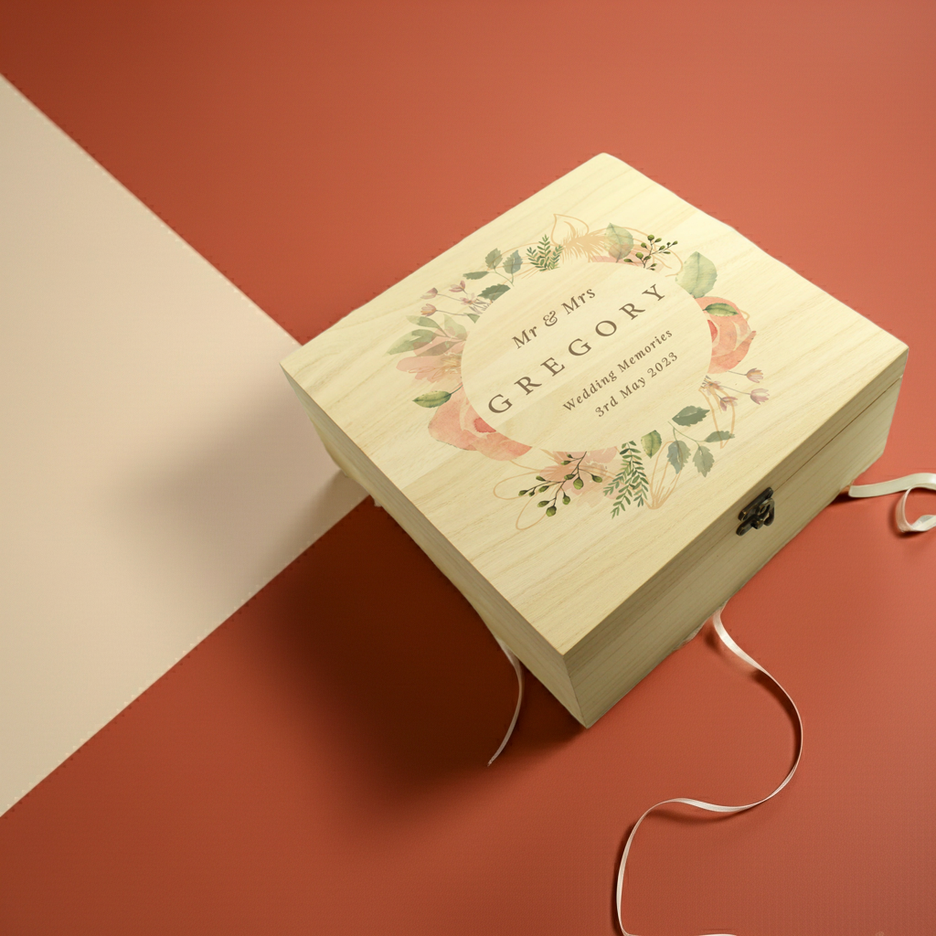 Personalised Wooden Keepsake Box | A Beautiful Place to Store Treasured Memories - Artfully Curated Creations and identify whats in the image