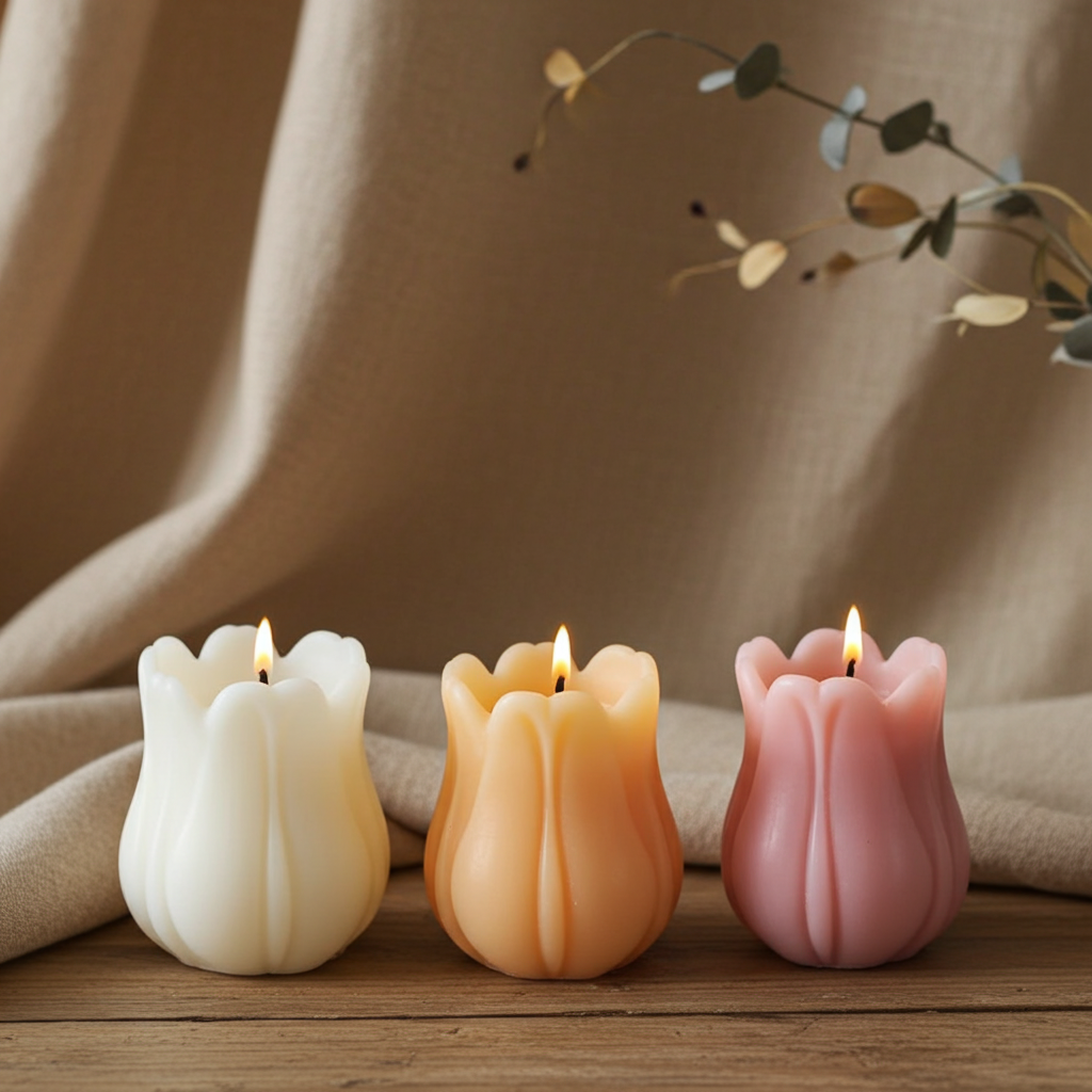 Tulip‑Shaped Candle Set | 3 Unscented Spring Candles | Floral Home Décor | 5‑Hour Burn | Easter & Spring Table Styling
