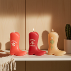 Howdy Cowboy Set of 3 Cowboy Boot Candles Pink Western Decor Unscented Paraffin Wax Novelty Candles with Fun Sayings, Drip-Style