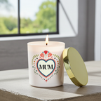 French Tulip Scented Candle for Mum | Cream Glass Jar with Folk Heart Design | 28hr Burn | Mother’s Day Gift