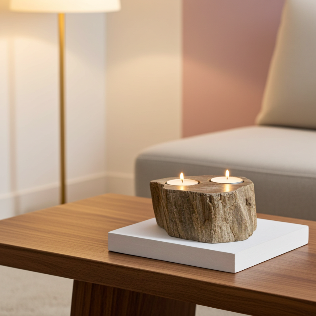 Petrified Wood Double Candle Holder