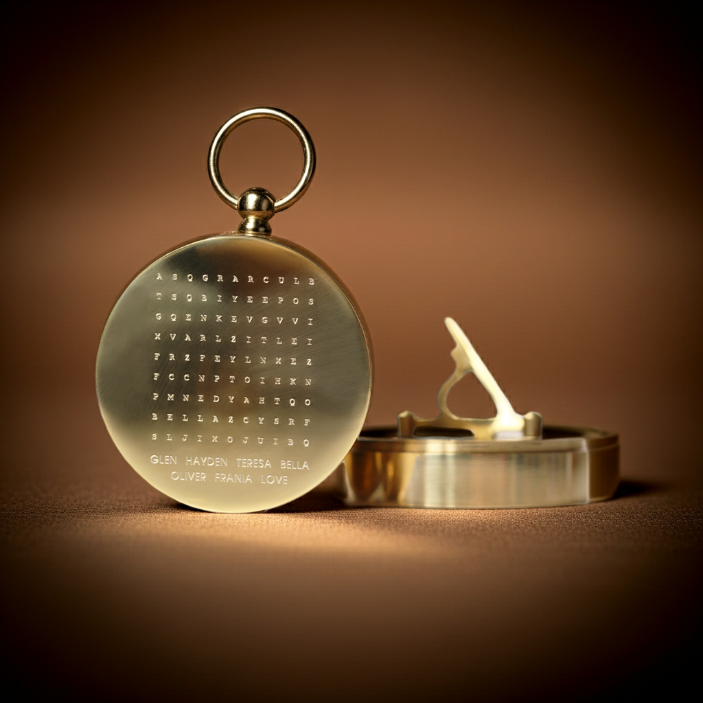 Personalised Handcrafted Word Search Sundial Compass | Modern Font Engraving | A Personal Gift