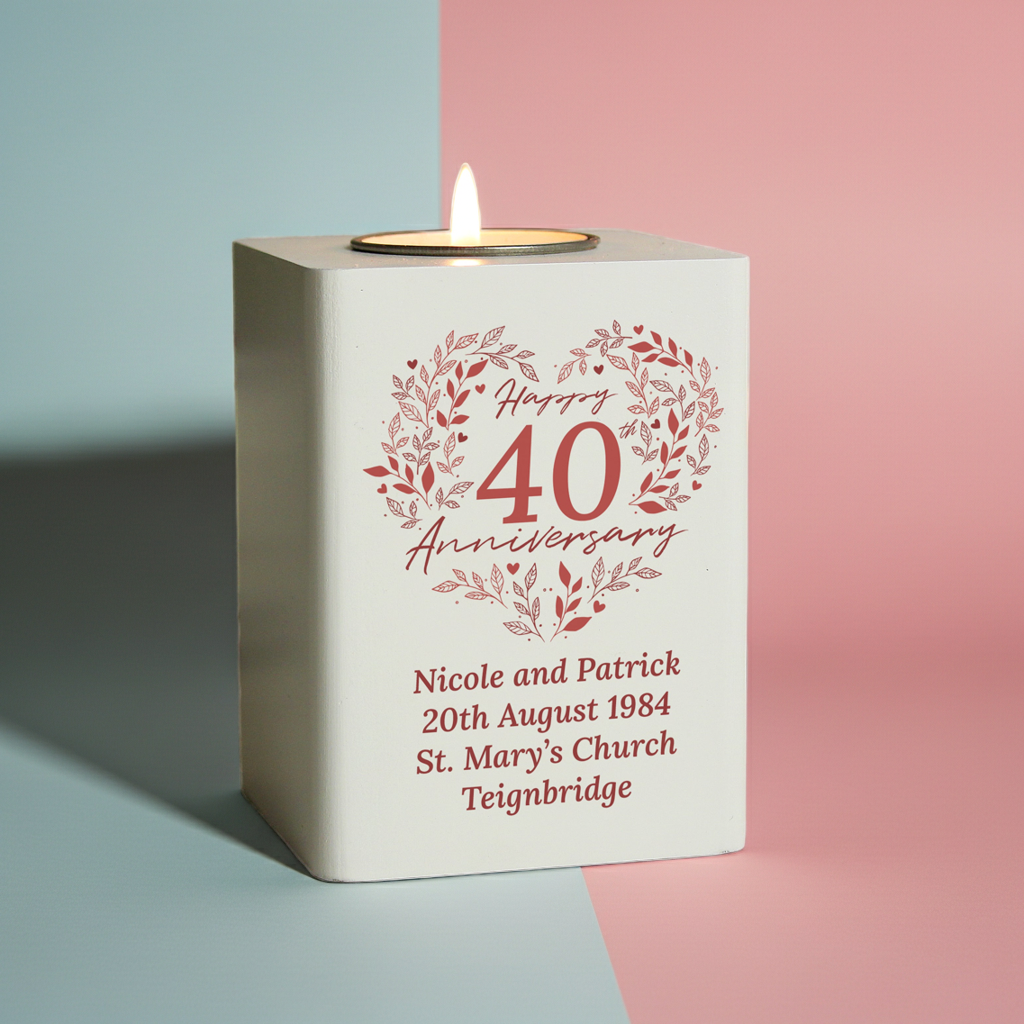 Personalised 40th Anniversary Tealight Holder | Ruby Anniversary Keepsake - Artfully Curated Creations and identify whats in the image