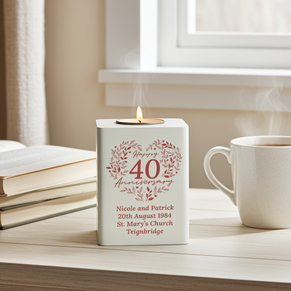 Personalised 40th Anniversary Tealight Holder | Ruby Anniversary Keepsake - Artfully Curated Creations and identify whats in the image