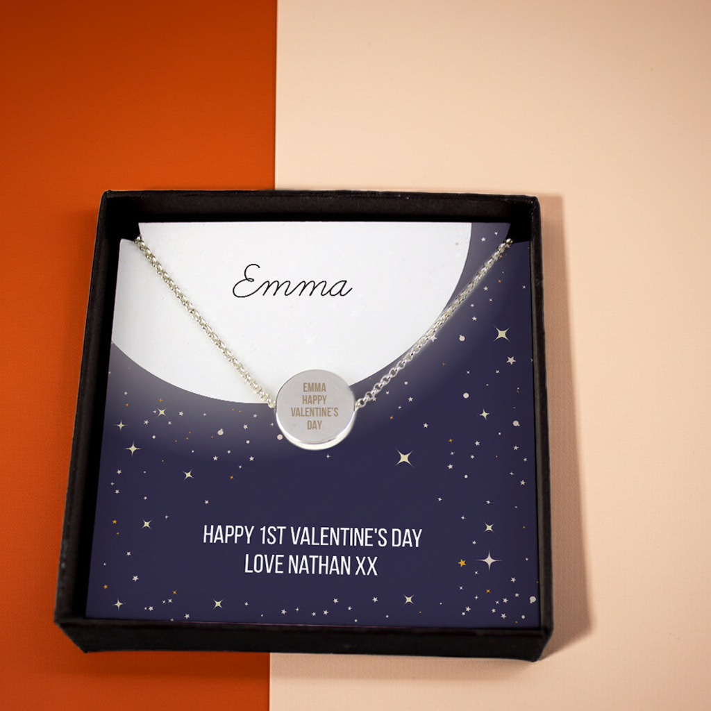 Personalised Silver Tone Necklace | Engraved Pendant & Keepsake Sentiment Card Gift Box - Artfully Curated Creations and identify whats in the image