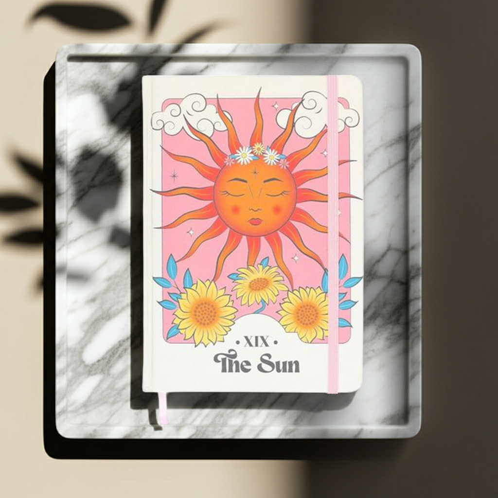 The Sun Celestial A5 Notebook - Artfully Curated Creations and identify whats in the image